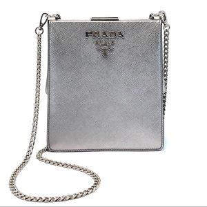 Black Prada Saffiano and City Calf Chain Crossbody Bag